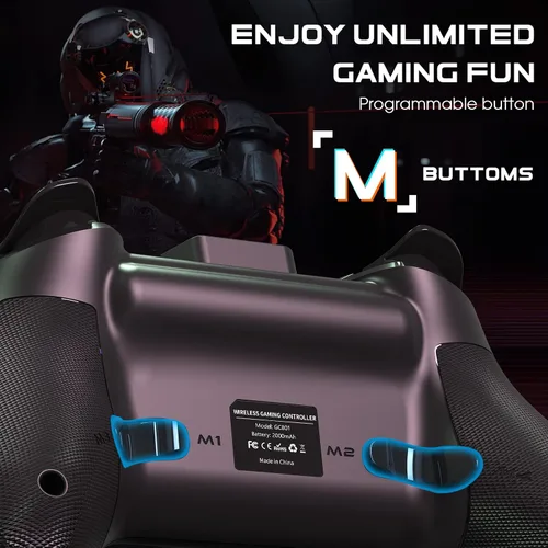 Vista 6 de Forty4 Wireless Gaming Controller Led Dots Display Bluetooth Gaming Controller Programmable M Dual Vibration Gamepad Compatible with Android Ios