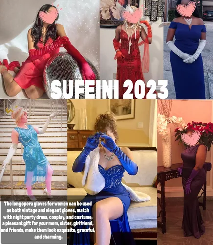 Vista 5 de Guantes largos de satén para mujer, guantes elásticos de fiesta de ópera de los años 20, blanco, negro, rojo, guantes de fiesta de noche