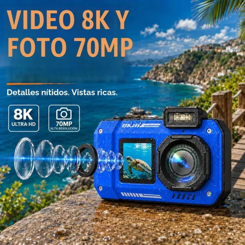 Vista 4 de Maxmango Cámara digital submarina D50 8K -70MP 33FT Cámara impermeable, cámara subacuática para esnórquel, buceo, surf, natación, cámara digital