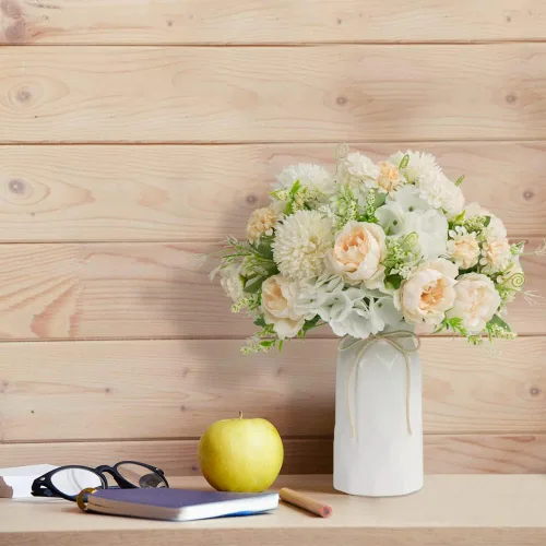 Vista 6 de LESING Peonía artificial con florero, ramos de flores de seda, hortensias falsas a granel para el hogar, centros de mesa, decoración de boda