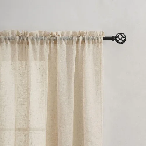Vista 5 de Demetex Natrual - Cortinas traslúcidas de lino pequeñas para ventana de cocina, 2 paneles, 54 x 45 pulgadas de largo, color beige