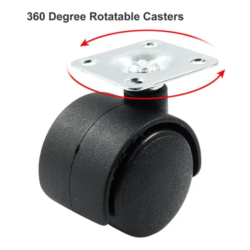 Vista 3 de 4 piezas de ruedas giratorias de 1 pulgada, ruedas de placa de nylon negro, ruedas giratorias de placa resistente de repuesto para muebles, carro