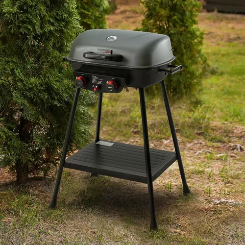 Vista 10 de Royal Gourmet GT2003 Parrilla portátil de gas propano de 2 quemadores con soporte y rejilla calefactora, combo de parrilla y plancha 2 en 1