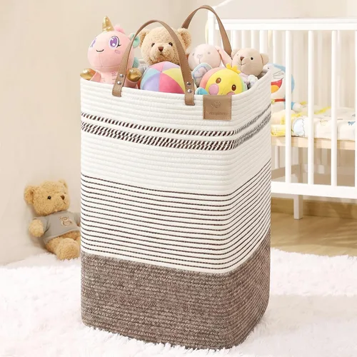 Vista 11 de Cesta grande de 79 L para ropa sucia, cesta tejida de algodón con asas, cesta de almacenamiento para ropa sucia en el baño, cesta decorativa