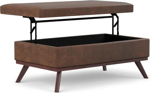 Vista 28 de SIMPLIHOME Owen Mesa de Centro Rectangular Moderna de Mediados de Siglo de 34 pulgadas de Ancho con Otomana de Almacenamiento en Tela de Poliéster