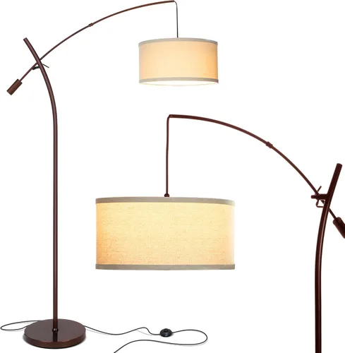 Vista 10 de Brightech Grayson Lámpara de pie LED de arco para oficina y sala de estar, lámpara de brazo ajustable en estilo industrial para lectura de Negro