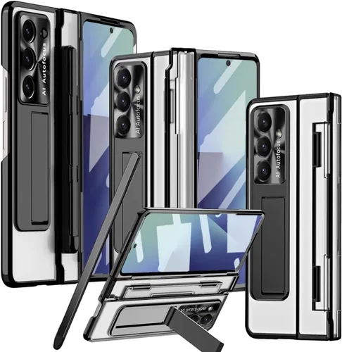 Vista 29 de Funda transparente para Samsung Galaxy Z Fold 3 con soporte para bolígrafo S y bolígrafo, diseño de una pieza con protector de bisagra Protector