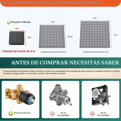 Vista 2 de Heyalan Juego de grifo de ducha de 4 pulgadas con boquilla y válvula, negro