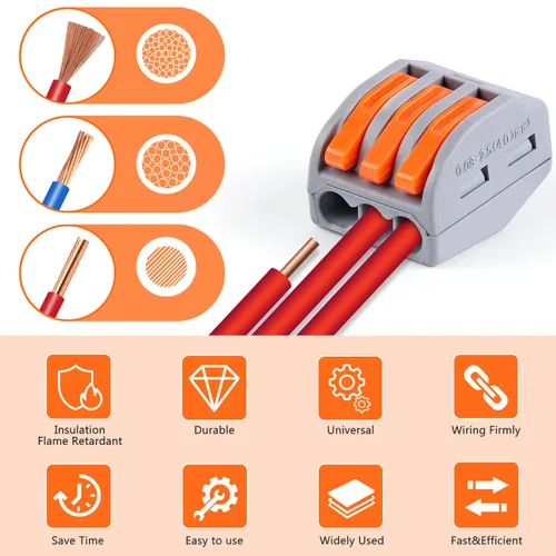 Vista 3 de Delgada 110 tuercas de conector de alambre de empalme rápido para cableado eléctrico - Terminales aislados para cables trenzados, sólidos