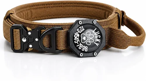 Vista 7 de Collar táctico personalizado para perro AirTag, 100 % impermeable, ajustable, de nailon para entrenamiento militar, con asa de control y hebilla