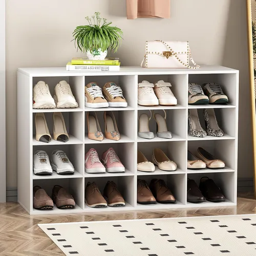 Vista 12 de Garden 4 you Banco de almacenamiento de zapatos, zapatero con 9 cubículos, organizador de zapatos de madera de 3 niveles, armario organizador