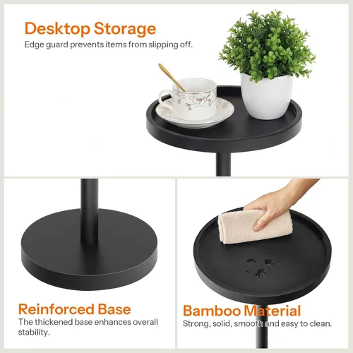 Vista 6 de HOOBRO Mesa auxiliar redonda pequeña, mesa de bebidas de bambú, mesa de café Martini con acento de pedestal para espacios pequeños en sala de estar
