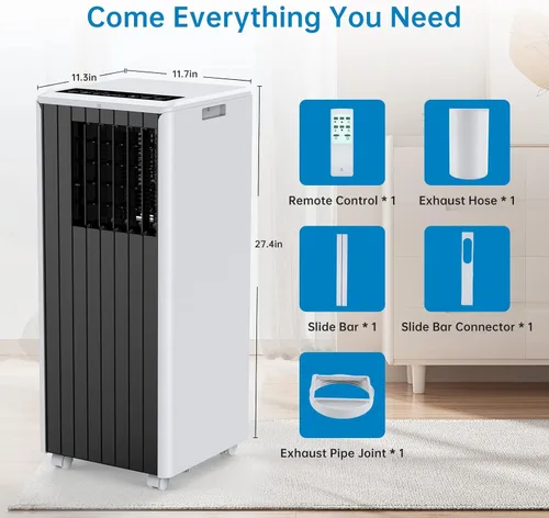 Vista 6 de Aire acondicionado portátil de 8000 BTU, aire acondicionado portátil 4 en 1 con ventilador, deshumidificador y modo de suspensión, unidades de aire