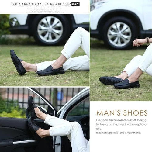 Vista 2 de Go Tour Mocasines casuales de cuero genuino de primera calidad para hombre, transpirables, zapatos de conducción, pantuflas de moda