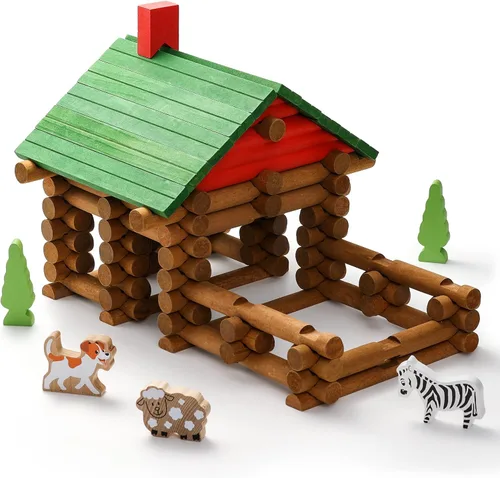 Vista 9 de SainSmart Jr. Juego de cabaña de troncos de madera para granja, juguete de casa de construcción para niños pequeños, 122 piezas Kit de construcción