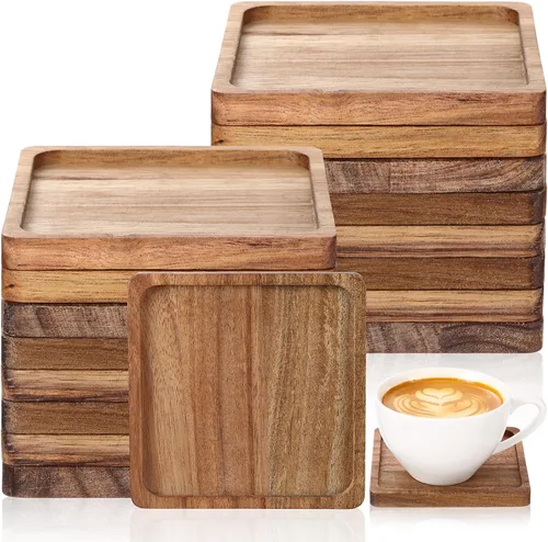 Vista 9 de Zhehao 16 posavasos de madera de acacia de 4 pulgadas a granel, hexagonal