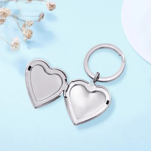 Vista 5 de PHOCKSIN Llaveros de medallón de corazón plateado para mujer, llavero de medallón de plata negra que sostiene fotos llavero como regalo