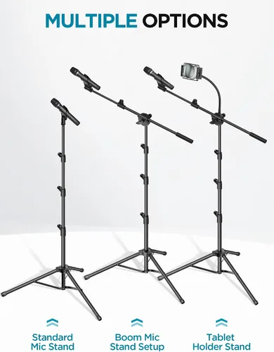 Vista 3 de InnoGear Soporte de micrófono, 6 en 1, soporte de micrófono de piso con soporte para teléfono y tableta, altura ajustable de 30 a 72 pulgadas