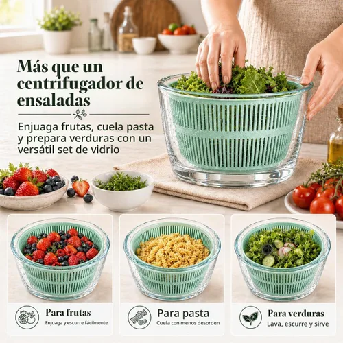 Vista 6 de Ensalada de vidrio grande de 5.2 cuartos de galón con tapa de Verde