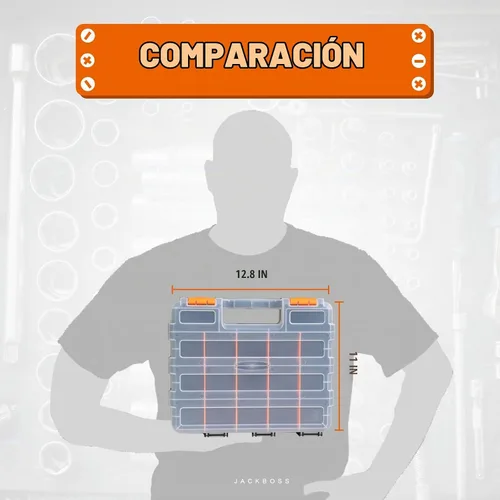Vista 5 de Caja de herramientas con tapa transparente, caja organizadora de 34 compartimentos de doble cara con divisores extraíbles para herrajes, tornillos