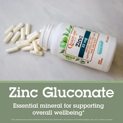 Vista 3 de Quantum Health - Suplemento diario de gluconato de zinc de 22 mg para aumentar la inmunidad que apoya la energía, ojos saludables, cabello, piel