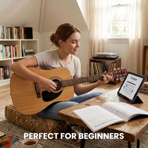 Vista 7 de Fender Guitarra acústica Dreadnought - Paquete natural con estuche, afinador, cuerdas, correa y púas