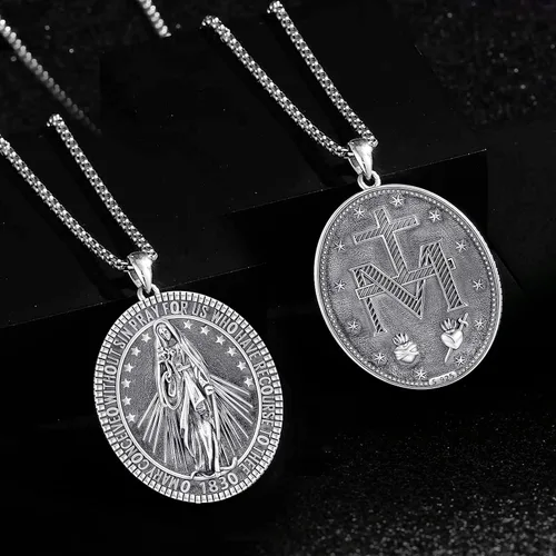 Vista 3 de StoryEtain 925 Sterling Silver St MichaelKnight TemplarVirgin Mary Medal Necklace Religious Jewelry Gifts for Men Women