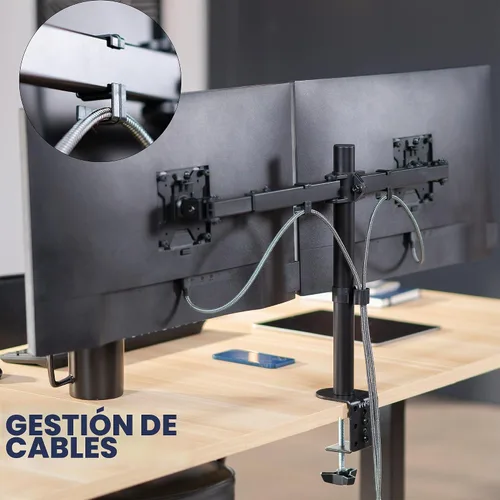 Vista 9 de VIVO Soporte de escritorio con LED LCD dual de 21 a 32 pulgadas, resistente, brazos telescópicos ajustables, configuración de pared empotrada, se