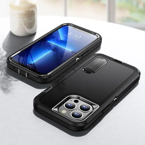 Vista 7 de IDweel Funda para iPhone 13 Pro Max con soporte, color negro para iPhone 13 Pro Max para hombres, protección de alta resistencia, a prueba