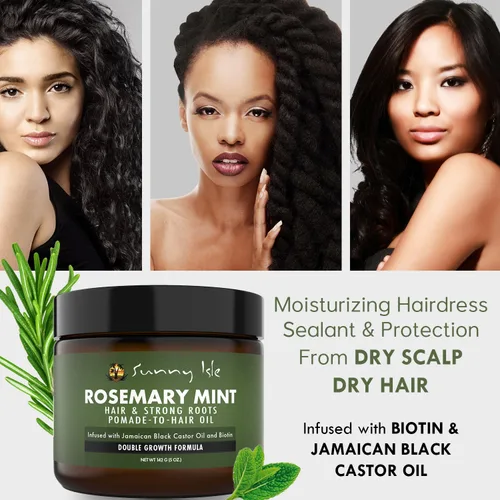 Vista 2 de Sunny Isle Pomada de menta y romero para cabello y raíces fuertes, 5 onzas