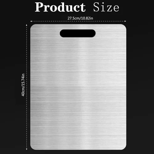 Vista 2 de Tabla de cortar de titanio, tablas de cortar de acero inoxidable para cocina, tabla de cortar 304 de grado alimenticio de doble cara para carne