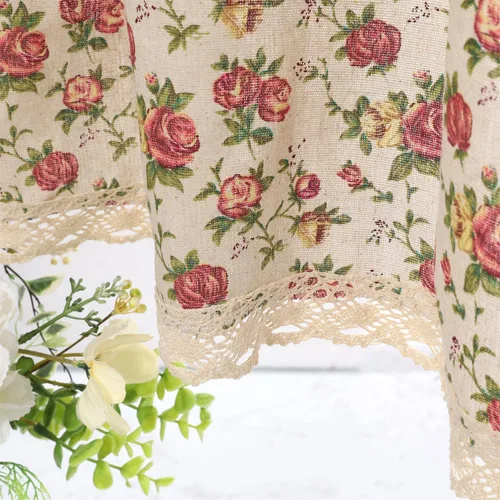 Vista 11 de Cortina de lino y algodón de granja de 15.7 pulgadas de largo, elegante cenefa de encaje floral para ventana de cocina y baño, 1 panel, hojas