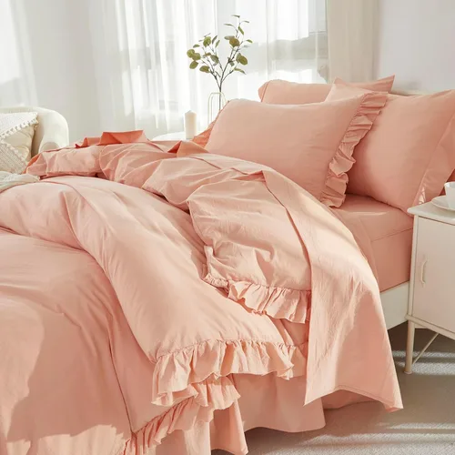 Vista 4 de Brandream Juego de funda de edredón tamaño matrimonial/queen, 100% algodón lavado, 3 piezas, ropa de cama para niña, juego de funda de edredón