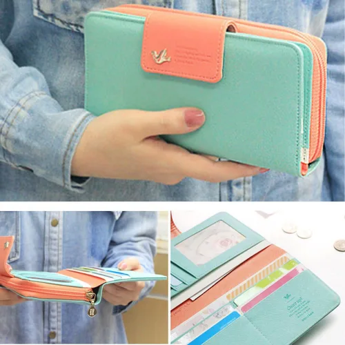 Vista 4 de NEWANIMA Billetera para mujer para múltiples tarjetas dos pliegues de cremallera larga cartera de mano Azul Skyblue NA