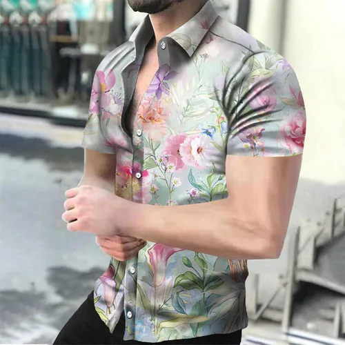 Vista 3 de Camisa hawaiana para hombre, camisas de vestir de manga corta para hombre, camisas de moda con botones para fiesta, camisas casuales con estampado