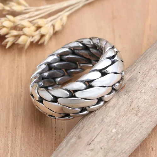 Vista 4 de NOVICA Anillo artesanal hecho a mano de plata de ley 925 Indonesia 'Sanca Kembang Python
