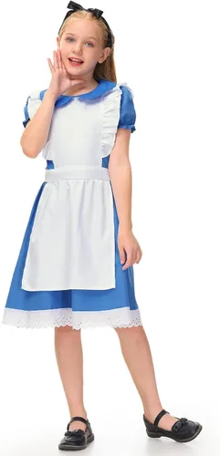 Vista 4 de BesserBay Disfraz de Halloween azul con cuello de Peter Pan y delantal blanco para niñas de 9 a 10 años