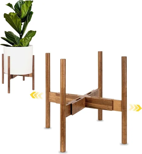 Vista 13 de Fox & Fern - Soporte ajustable alto para plantas de interior — 8 a 12 pulgadas, soporte premium de bambú de estilo moderno de mediados de siglo
