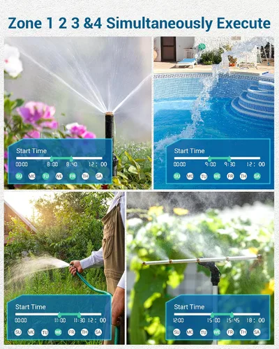 Vista 3 de DEWENWILS Temporizador de rociadores de 4 zonas y 2 zonas, temporizador de agua para manguera de jardín con retardo de lluvia, temporizador de riego