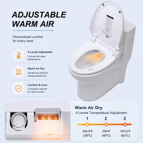 Vista 3 de Asiento de inodoro con bidé, agua caliente ilimitada inteligente, asiento para inodoro calefactado electrónico con control remoto, lavado turbo