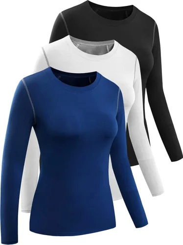Vista 73 de CADMUS Paquete de 1 o 3 camisetas de entrenamiento de manga larga para mujer, camiseta de compresión de ajuste seco para correr
