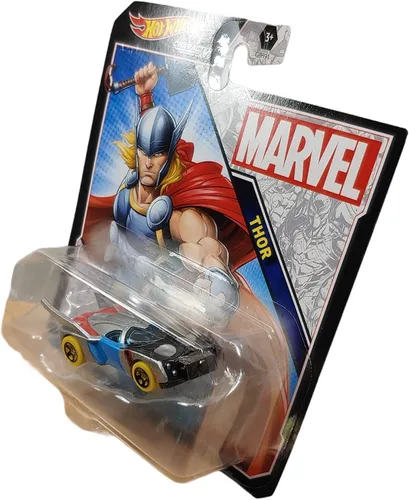 Vista 3 de Hot Wheels Marvel Thor - Coche de personajes de Marvel, vehículo fundido a presión a escala 1/64, multicolor, 3 pulgadas