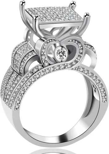 Vista 3 de Uloveido Anillo cuadrado de 0.4 pulgadas de ancho para mujer, anillo de compromiso de arquitectura de corazón, anillo de cóctel para niñas RA0221