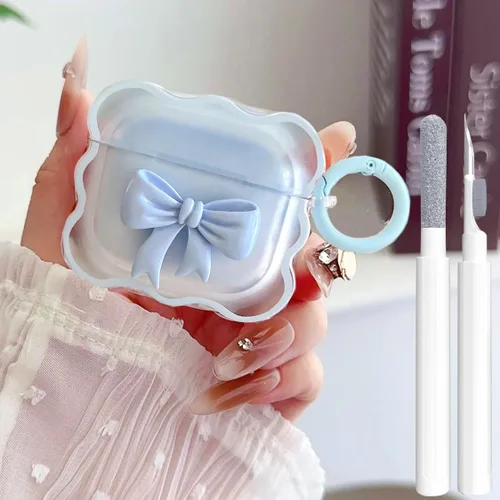 Vista 13 de Linda funda transparente para AirPods de 3ª generación, color verde, diseño de lazo femenino, TPU suave, a prueba de golpes, Kawaii Airpods