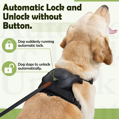 Vista 2 de Arnés 2 en 1 para perro, arnés para mascotas sin tirones con correa autoencogible, función de bloqueo automático para evitar que el perro corra
