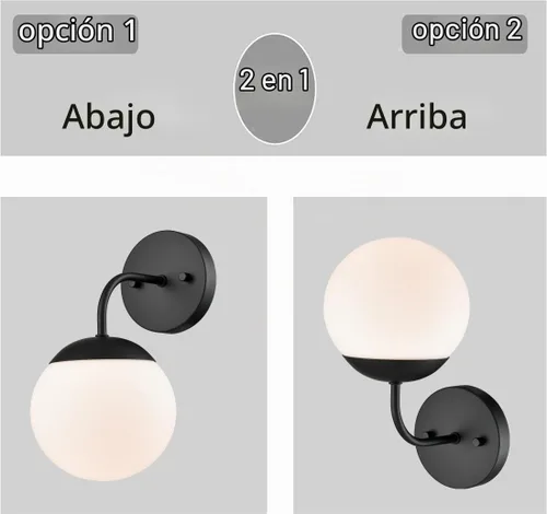 Vista 3 de Aplique de pared negro moderno de estilo nórdico con pantalla de vidrio de globo lechoso Juego de 2 luces de tocador, accesorio de iluminación