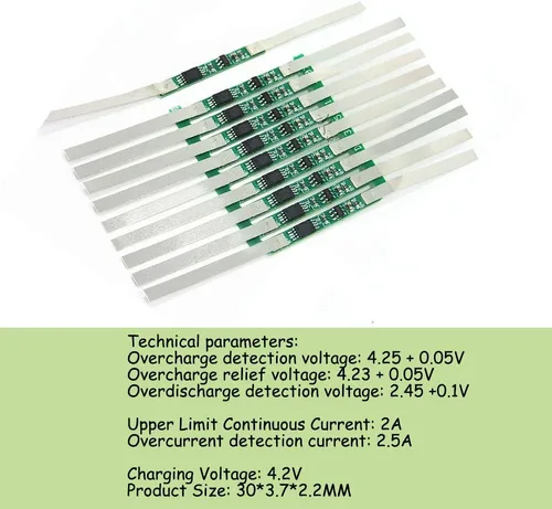 Vista 4 de KOOBOOK 10 unids 3A BMS placa de protección con correa de soldadura para 1S 3.7V 18650 Li-ion batería batería kit Solder Belt,Silk-Screened PCB