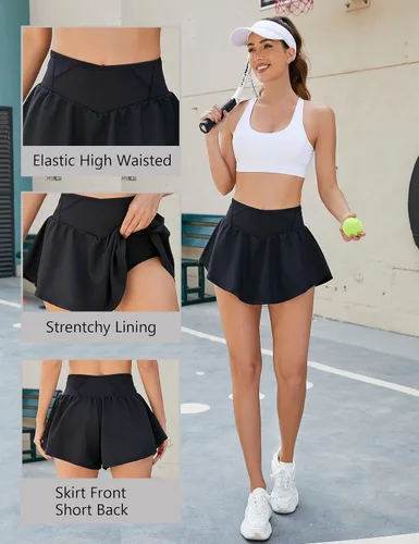 Vista 4 de BMJL Pantalones cortos de cintura alta para mujer, pantalones cortos atléticos fluidos, pantalones cortos de entrenamiento para correr, gimnasio