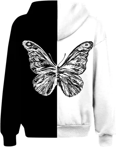 Vista 4 de Sudaderas con capucha para niñas adolescentes, sudadera con capucha para mujer, manga larga, con cordón, bloque de color, jersey