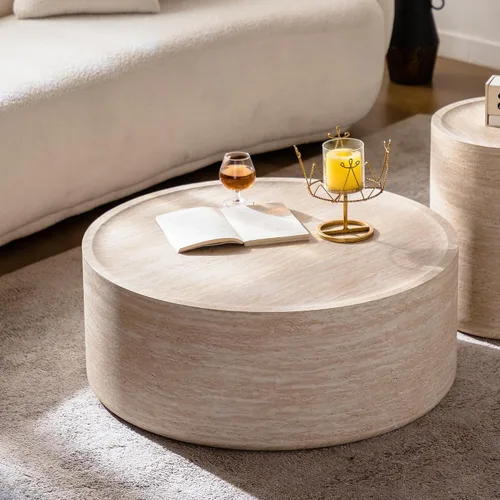 Vista 24 de Mesa de centro moderna, mesa de té central circular de 15.75 pulgadas, mesa de cóctel, mesas de centro redondas cilíndricas para sala de estar